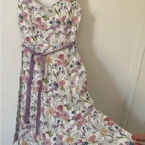 Laura Ashley Floral Dress with Purple and Pink Accents